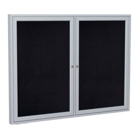 Ghent Enclosed Bulletin Board - 2 Door - Black Recycled Rubber w/Silver Frame - 48" x 60" PA24860TR-BK